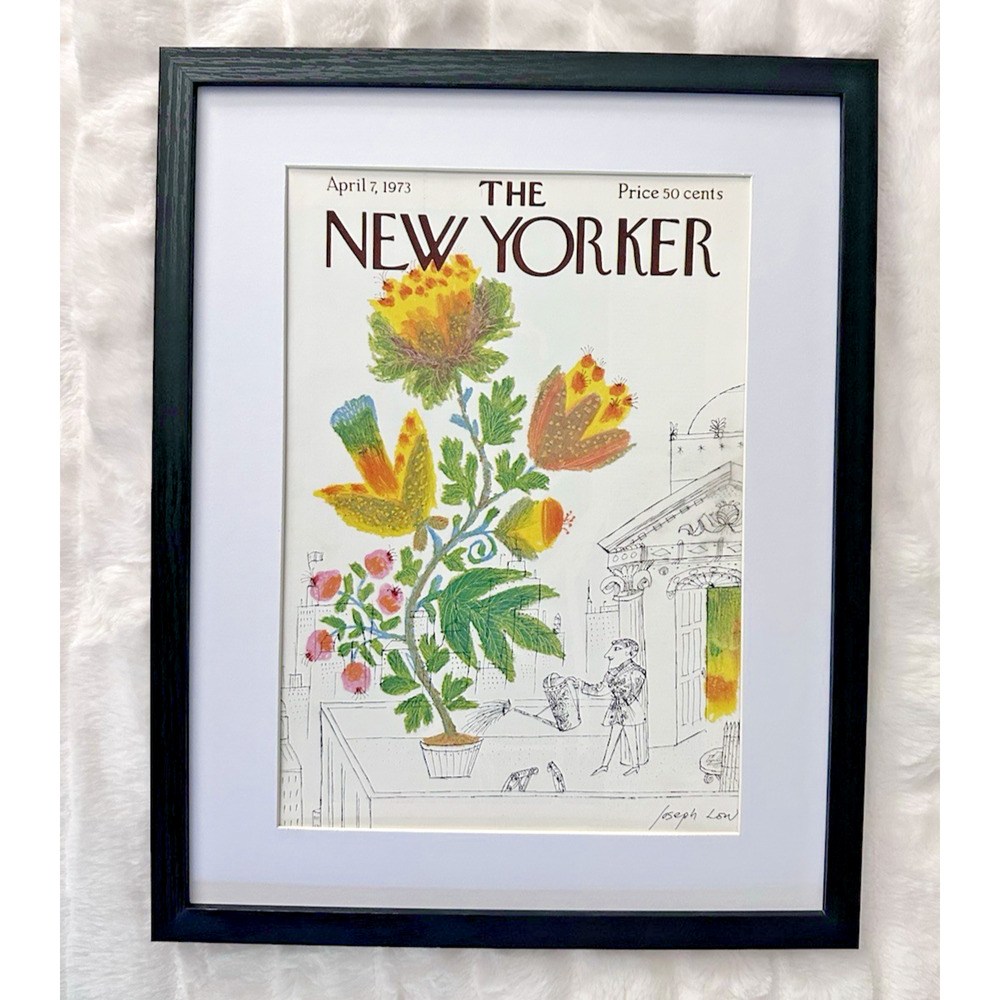 Framed 1973 The New Yorker Magazine Cover April 7 Joseph Low Rooftop Flower